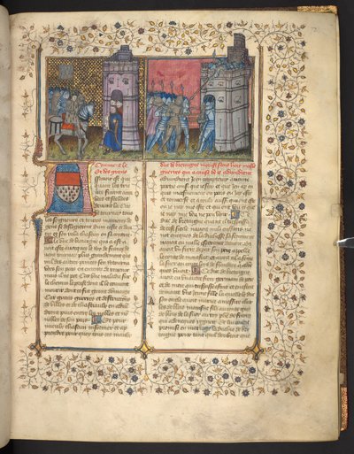 f. 73: Siege of Brest, från "Chronicles of France and England", av Jean Froissart (vellum) av French School
