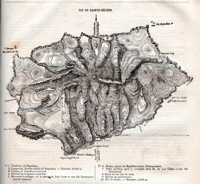 karta över ön Saint Helena, gravyr av French School