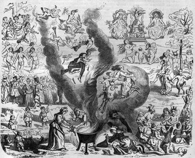vidskepelsen av året tusen: sabbaten. Gravyr i "Histoire des Papes-Rois-Queen and Empereurs a travers les centuries"" av Maurice Lachatre av French School