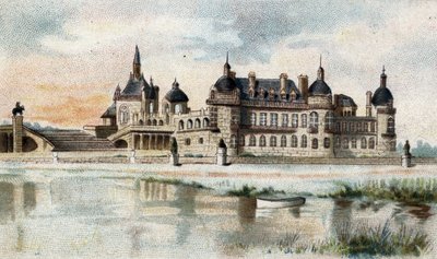 utsikt över slottet Chantilly (Oise). av French School
