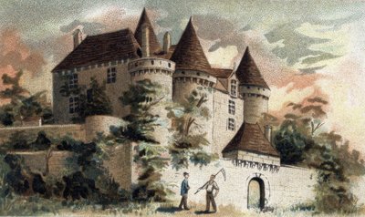 utsikt över slottet Fenelon i Dordogne. av French School