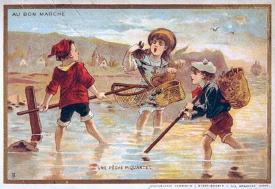 vintage vykort föreställande barn på en strand av French School