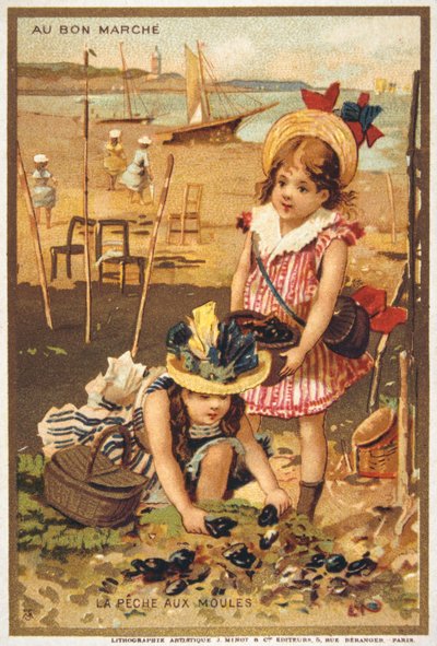 vintage vykort föreställande barn på en strand av French School