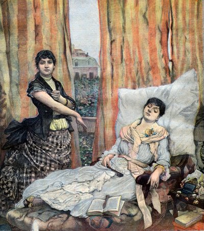 kvinnor som får sin dagliga morfininjektion av French School