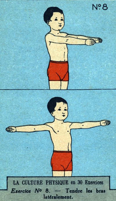 träna, kondition, kroppsövningar, god hälsa, hälsosam (kromolitografi) början av 1900-talet av French School