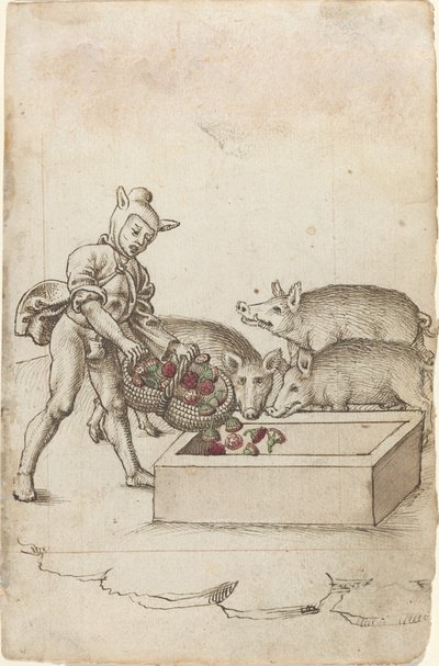 En dåre som matar blommor åt svin [fol. 42 recto] av French early 16th Century
