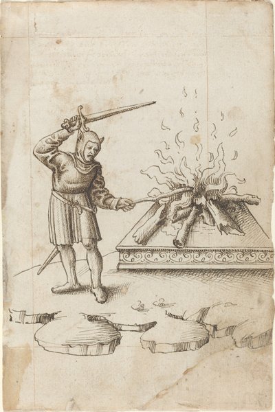 "Pocka inte elden med ett svärd" [fol. 20 recto] av French early 16th Century