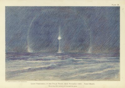 Ljusfenomen i polarnatten, 22 november 1893, pastellskiss (färg litho) av Fridtjof Nansen