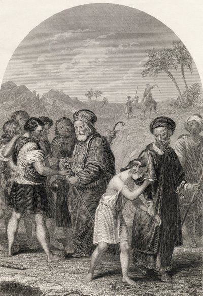 Josef säljs av sina bröder, graverad av S. Allen, från "The National Illustrated Family Bible", utgiven ca 1870 (litografi) av Friedrich (after) Overbeck