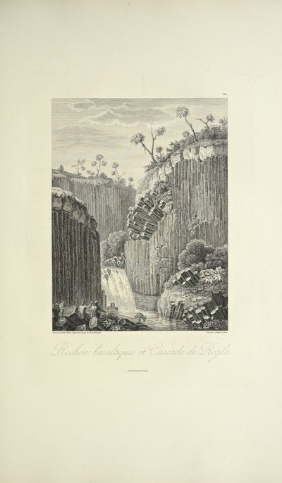 Basaltklipporna och Cascade de Regla, tecknad av Gmelin, graverad av Bouquet, illustration från 
