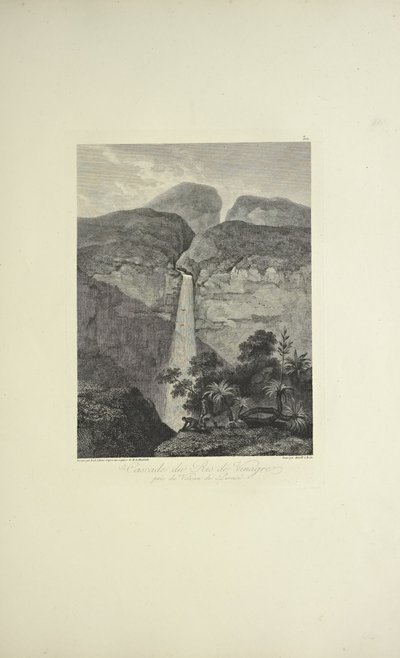 Falls of the Rio de Vinagre, nära Purace-vulkanen, tecknad av Koch, graverad av Arnold, illustration från 