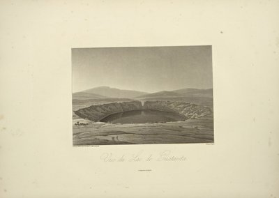Utsikt över Guatavitasjön, tecknad av Thibaut, graverad av Bouquet, illustration från "Views of the Cordilleras and Monuments of the Ursprungsbefolkning i Amerika" av Alexander von Humboldt och Aime Bonpland av Friedrich Alexander Baron von (after) Humboldt