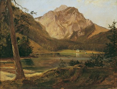 Den främre Langbathsee med Höllengebirge av Friedrich August Mathias Gauermann