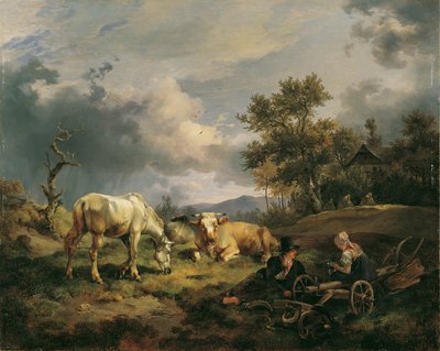 Unga bondepar som vilar i fältet av Friedrich August Mathias Gauermann