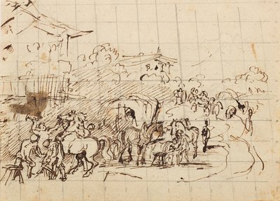 Hästar framför en smedja av Friedrich August Mathias Gauermann