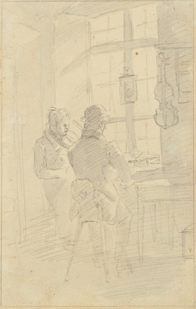 Två män spelar fiol av Friedrich August Mathias Gauermann