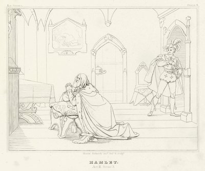 Hamlet, akt III, scen 3 (gravyr) av Friedrich August Moritz Retzsch