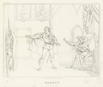 Hamlet, akt III, scen 4 (gravyr) av Friedrich August Moritz Retzsch