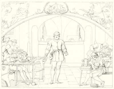 Illustration till Schillers Lied von der Glocke, eller Klockans sång (gravyr) av Friedrich August Moritz Retzsch