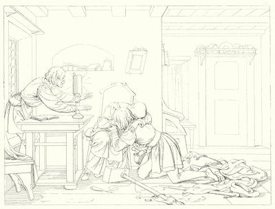 Illustration till Schillers Lied von der Glocke, eller Klockans sång (gravyr) av Friedrich August Moritz Retzsch