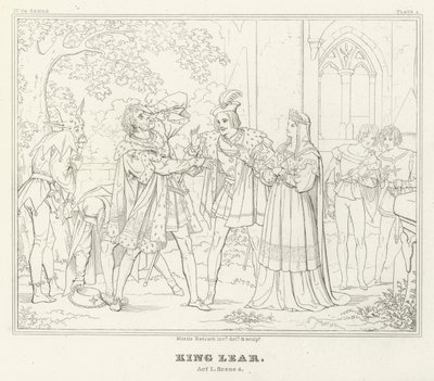 King Lear, akt I, scen 4 (gravyr) av Friedrich August Moritz Retzsch