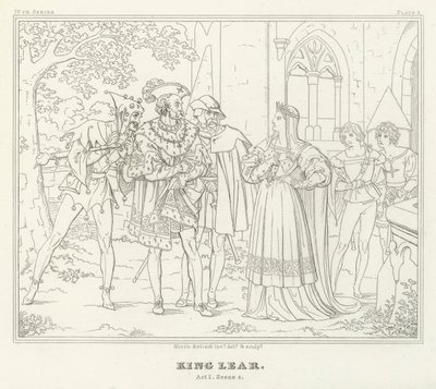 King Lear, akt I, scen 4 (gravyr) av Friedrich August Moritz Retzsch