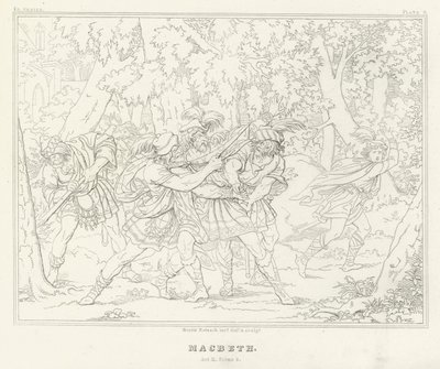 Macbeth, akt III, scen 3 (gravyr) av Friedrich August Moritz Retzsch