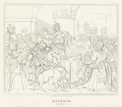 Macbeth, akt III, scen 4 (gravyr) av Friedrich August Moritz Retzsch