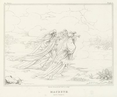 Macbeth, akt I, scen 1 (gravyr) av Friedrich August Moritz Retzsch