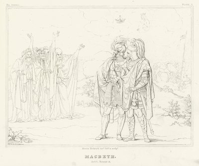 Macbeth, akt I, scen 3 (gravyr) av Friedrich August Moritz Retzsch