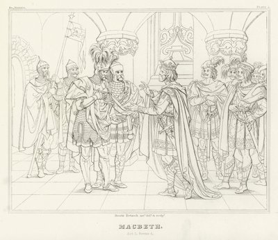 Macbeth, akt I, scen 4 (gravyr) av Friedrich August Moritz Retzsch