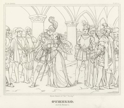Othello, akt II, Scen 1 (gravyr) av Friedrich August Moritz Retzsch