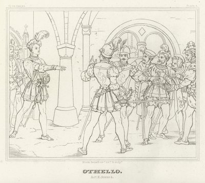 Othello, akt II, scen 3 (gravyr) av Friedrich August Moritz Retzsch