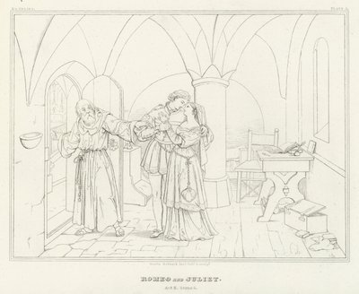 Romeo och Julia, akt II, scen 6 (gravyr) av Friedrich August Moritz Retzsch