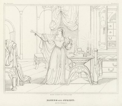 Romeo och Julia, akt IV, scen 3 (gravyr) av Friedrich August Moritz Retzsch