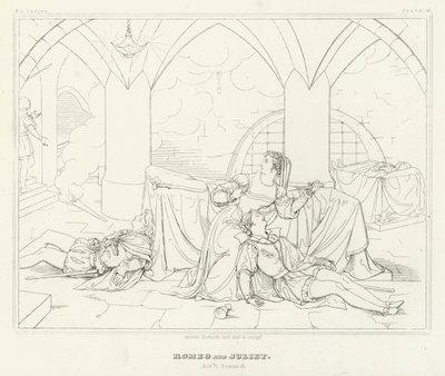 Romeo och Julia, Akt V, Scen 3 (gravyr) av Friedrich August Moritz Retzsch