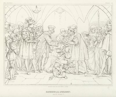 Romeo och Julia, Akt V, Scen 3 (gravyr) av Friedrich August Moritz Retzsch