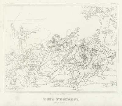 Stormen, akt IV, scen 1 (gravyr) av Friedrich August Moritz Retzsch