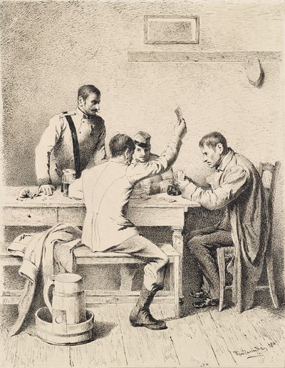 Soldater som spelar kort av Friedrich Friedländer Ritter von Malheim