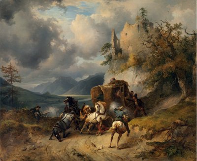 Rånet av Gauermann, Friedrich August Matthias (1807-1862). Olja på duk, storlek: 60,5x74 av Friedrich Gauermann