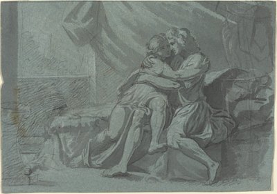 Omfamna älskare i klassisk klänning / A Woman in Classical Dress Looking Up av Friedrich Heinrich Füger after Raphael