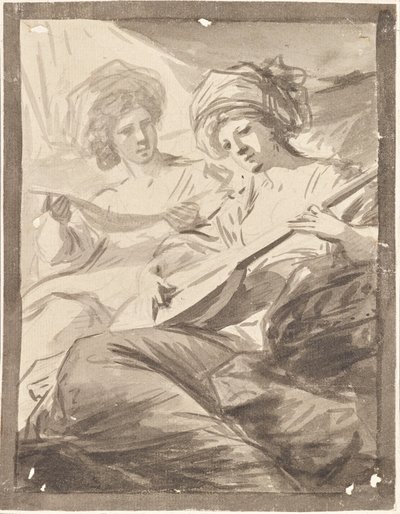 Två kvinnor med mandolin (studie till dubbelporträttet av systrarna Victoire och Sophie von Fries?) av Friedrich Heinrich Fuger