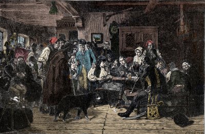 Schlesiens krig: Rekrytering till den schlesiska armén - Schlesienkrigen (1740-1763): Rekrytering av trupperna från Fredrik II av Preussen, känd som den store (1712-1786) - 1882 - Träsnitt av Hiddemann, Friedrich (1829-1892) av Friedrich Hiddemann
