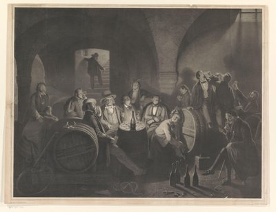 Sällskap av drickande män i en vinkällare av Friedrich Jentzen