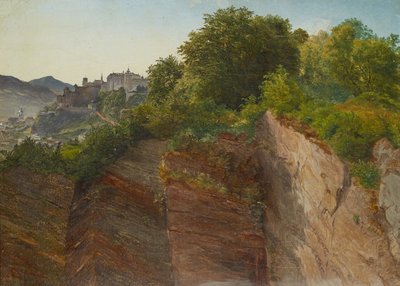 Utsikt över fästningen Hohensalzburg från Mönchsberg i Salzburg av Friedrich Loos