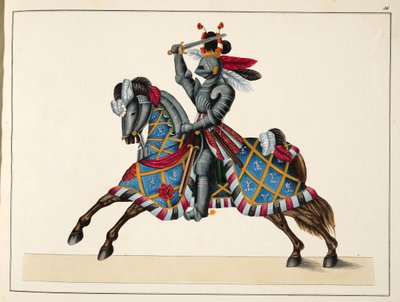 En riddare i en turnering, platta från "A History of the Development and Customs of Chivalry", av Dr. Franz Kottenkamp, utgiven av Carl Hoffmann, 1842. av Friedrich Martin von Reibisch