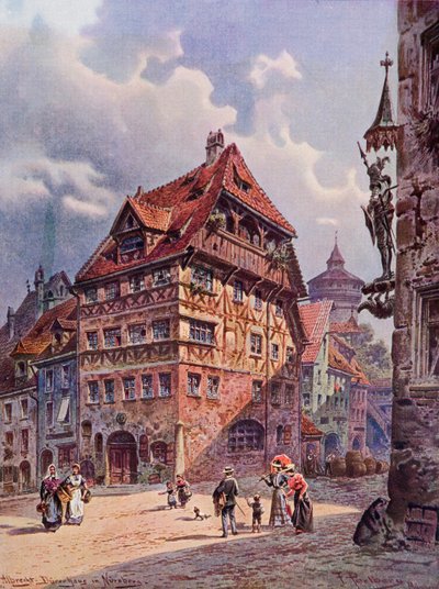 Albrecht Durers hus i Nürnberg, Tyskland, som det var på 1800-talet, från 