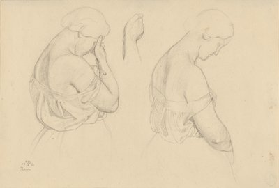 Två kvinnofigurer i halvfigur och en studie av en hand av Friedrich Preller