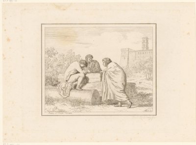 Tre unga män Scener från vardagen i Italien Figur, prese dal vero, ed incise a aqua forte (serietitel) av Friedrich Rehberg