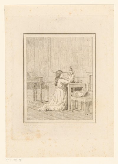Flicka med docka Scener från vardagen i Italien (serietitel) Figur prese dal vero (serietitel på objekt) av Friedrich Rehberg